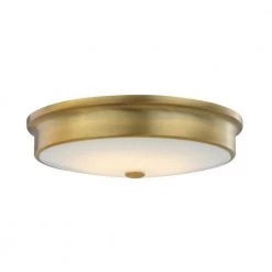 Versailles 15 in. Aged Brass LED Flush Mount Ceiling Light with White Glass Shade by Home Decorators Collection
