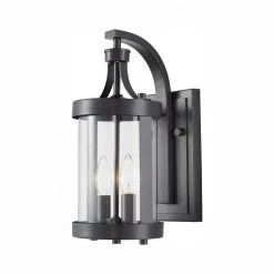 Glastonbury Caged 2-Light Aged Iron Outdoor Wall Lantern Sconce by Home Decorators Collection