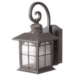 Brimfield 14.2 in. Aged Iron 1 Light Outdoor Wall Lantern with Clear Seedy Glass Shade and 220 Motion Sensing by Home Decorators Collection -Outlet Home Decorators Collection Store aged iron home decorators collection outdoor sconces hb7251ma 292 1d 1000