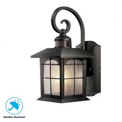 Brimfield 14.2 in. Aged Iron 1 Light Outdoor Wall Lantern with Clear Seedy Glass Shade and 220 Motion Sensing by Home Decorators Collection -Outlet Home Decorators Collection Store aged iron home decorators collection outdoor sconces hb7251ma 292 4f 1000
