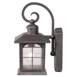 Brimfield 14.2 in. Aged Iron 1 Light Outdoor Wall Lantern with Clear Seedy Glass Shade and 220 Motion Sensing by Home Decorators Collection -Outlet Home Decorators Collection Store aged iron home decorators collection outdoor sconces hb7251ma 292 77 1000