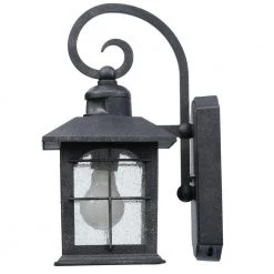Brimfield 14.2 in. Aged Iron 1 Light Outdoor Wall Lantern with Clear Seedy Glass Shade and 220 Motion Sensing by Home Decorators Collection -Outlet Home Decorators Collection Store aged iron home decorators collection outdoor sconces hb7251ma 292 c3 1000