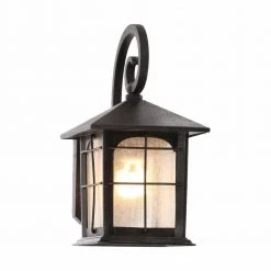 Brimfield 12.75 in. Aged Iron 1 Light Outdoor Wall Lantern with Clear Seedy Glass Shade by Home Decorators Collection
