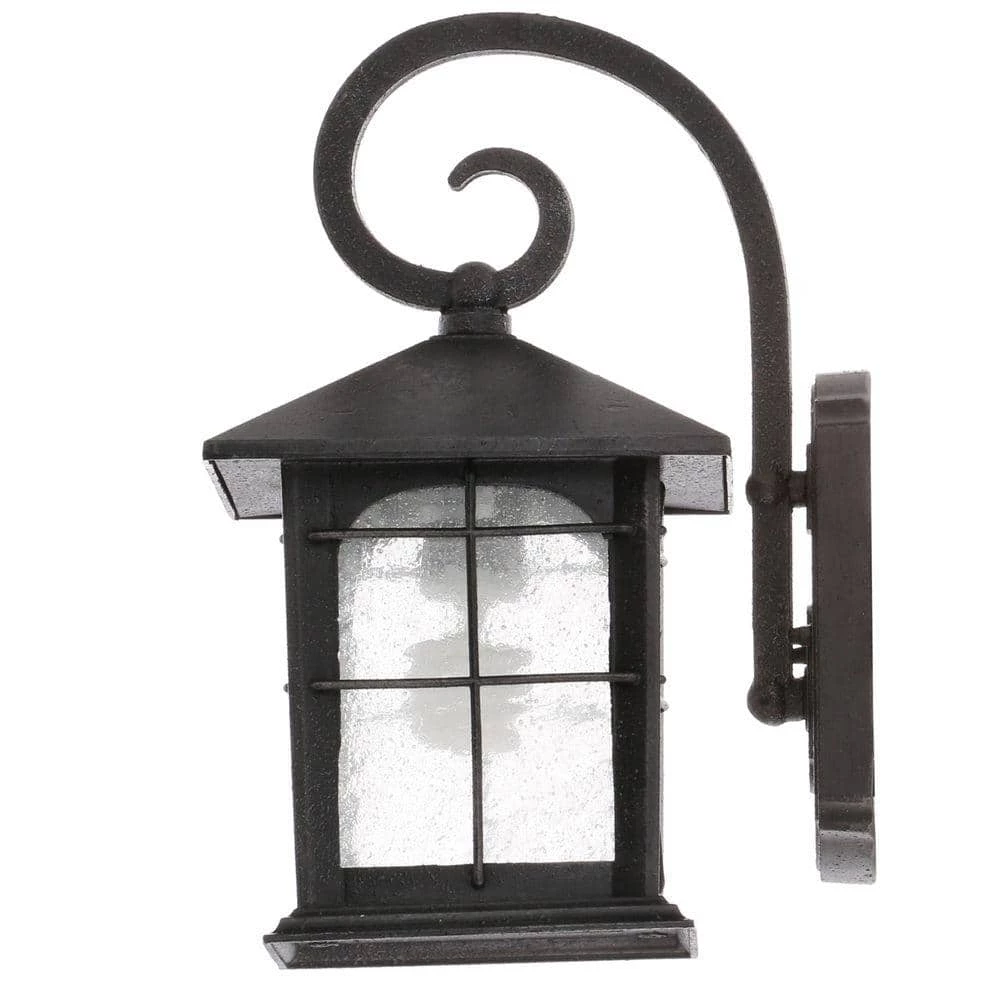Brimfield 12.75 in. Aged Iron 1 Light Outdoor Wall Lantern with Clear Seedy Glass Shade by Home Decorators Collection 5 Brimfield 12.75 in. Aged Iron 1 Light Outdoor Wall Lantern with Clear Seedy Glass Shade by Home Decorators Collection - Image 3