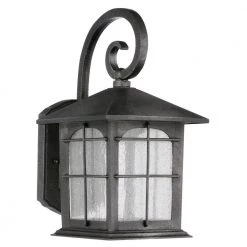 Brimfield 12.75 in. Aged Iron LED Outdoor Wall Lantern with Clear Seedy Glass Shade by Home Decorators Collection -Outlet Home Decorators Collection Store aged iron home decorators collection outdoor sconces y37029aled 292 40 1000
