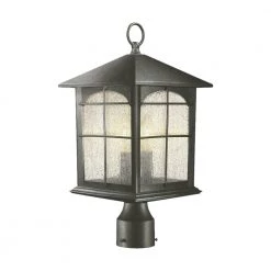 Brimfield 18 in. Aged Iron 3-Light Outdoor Post Lamp with Clear Seedy Glass Shade by Home Decorators Collection