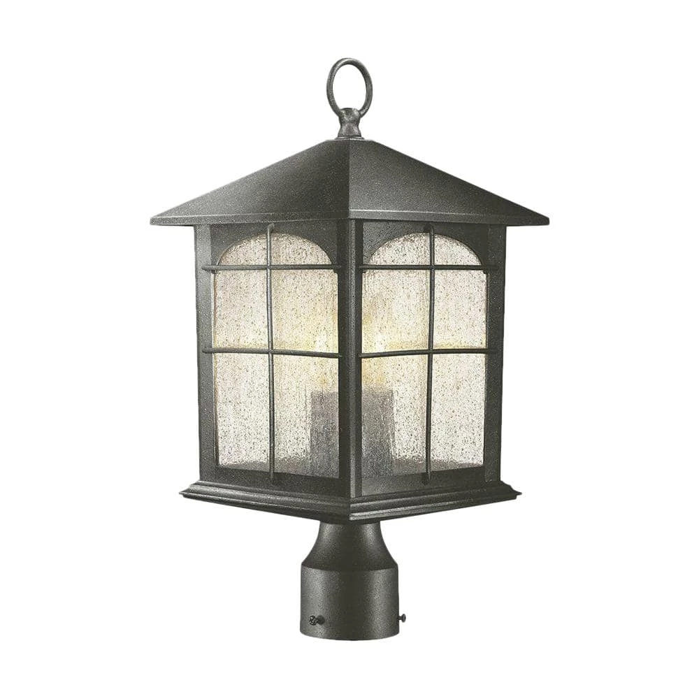 Brimfield 18 in. Aged Iron 3-Light Outdoor Post Lamp with Clear Seedy Glass Shade by Home Decorators Collection 3 Brimfield 18 in. Aged Iron 3-Light Outdoor Post Lamp with Clear Seedy Glass Shade by Home Decorators Collection