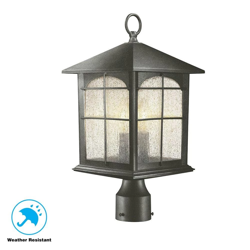 Brimfield 18 in. Aged Iron 3-Light Outdoor Post Lamp with Clear Seedy Glass Shade by Home Decorators Collection 8 Brimfield 18 in. Aged Iron 3-Light Outdoor Post Lamp with Clear Seedy Glass Shade by Home Decorators Collection - Image 6