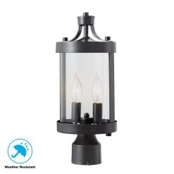 Glastonbury Caged 2-Light Aged Iron Outdoor Post Mount Lantern by Home Decorators Collection -Outlet Home Decorators Collection Store aged iron home decorators collection post light sets 302361095 1d 1000