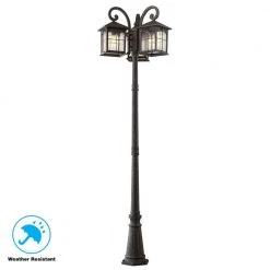 Brimfield 88.5 in. Aged Iron 3-Head, 3-Light Outdoor Post Lamp with Clear Seedy Glass Shade by Home Decorators Collection -Outlet Home Decorators Collection Store aged iron home decorators collection post light sets hb7019a 292 4f 1000