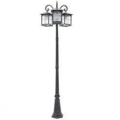 Brimfield 88.5 in. Aged Iron 3-Head, 3-Light Outdoor Post Lamp with Clear Seedy Glass Shade by Home Decorators Collection -Outlet Home Decorators Collection Store aged iron home decorators collection post light sets hb7019a 292 c3 1000