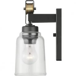 Knollwood 4.5 in. Antique Bronze Sconce with Vintage Brass Accents and Clear Glass Shade by Home Decorators Collection -Outlet Home Decorators Collection Store antique bronze home decorators collection vanity lighting 7995hdcab 4f 1000