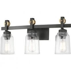 Knollwood 3-Light Antique Bronze Vanity Light with Vintage Brass Accents and Clear Glass Shades by Home Decorators Collection