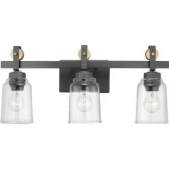 Knollwood 3-Light Antique Bronze Vanity Light with Vintage Brass Accents and Clear Glass Shades by Home Decorators Collection -Outlet Home Decorators Collection Store antique bronze home decorators collection vanity lighting 7997hdcab c3 1000
