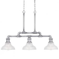 Foxcroft 3-Light Antique Nickel Island Chandelier with Clear Prismatic Glass Shades by Home Decorators Collection -Outlet Home Decorators Collection Store antique nickel home decorators collection chandeliers 8008hdcan 1f 1000