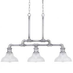 Foxcroft 3-Light Antique Nickel Island Chandelier with Clear Prismatic Glass Shades by Home Decorators Collection -Outlet Home Decorators Collection Store antique nickel home decorators collection chandeliers 8008hdcan 4f 1000