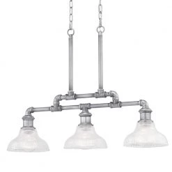 Foxcroft 3-Light Antique Nickel Island Chandelier with Clear Prismatic Glass Shades by Home Decorators Collection
