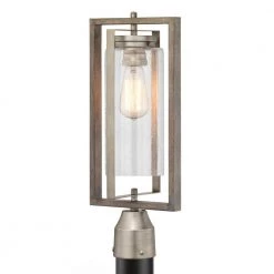 Palermo Grove 1-Light Outdoor Antique Nickel Post Light with Weathered Gray Wood Accents by Home Decorators Collection