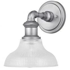 Foxcroft 5 in. Antique Nickel Sconce with Clear Prismatic Glass Shade by Home Decorators Collection