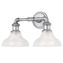 Foxcroft 2-Light Antique Nickel Vanity Light with Clear Prismatic Glass Shades by Home Decorators Collection