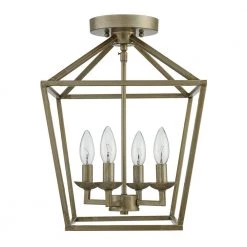 Weyburn 16.5 in. 4-Light Antique Silver Leaf Lantern Farmhouse Semi-Flush Mount Ceiling Light Fixture by Home Decorators Collection