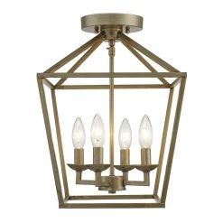 Weyburn 16.5 in. 4-Light Antique Silver Leaf Lantern Farmhouse Semi-Flush Mount Ceiling Light Fixture by Home Decorators Collection -Outlet Home Decorators Collection Store antique silver leaf home decorators collection flush mount lights c5596 asl 77 1000