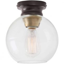 Evelyn 8 in. 1-Light Modern Industrial Bronze Flush Mount Ceiling Light with Clear Glass Shade by Home Decorators Collection