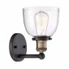 Evelyn 6 in. 1-Light Bronze Modern Industrial Wall Mount Sconce Light with Clear Glass Shade by Home Decorators Collection -Outlet Home Decorators Collection Store artisan bronze home decorators collection vanity lighting hb15018 313 64 1000