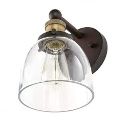 Evelyn 6 in. 1-Light Bronze Modern Industrial Wall Mount Sconce Light with Clear Glass Shade by Home Decorators Collection -Outlet Home Decorators Collection Store artisan bronze home decorators collection vanity lighting hb15018 313 66 1000