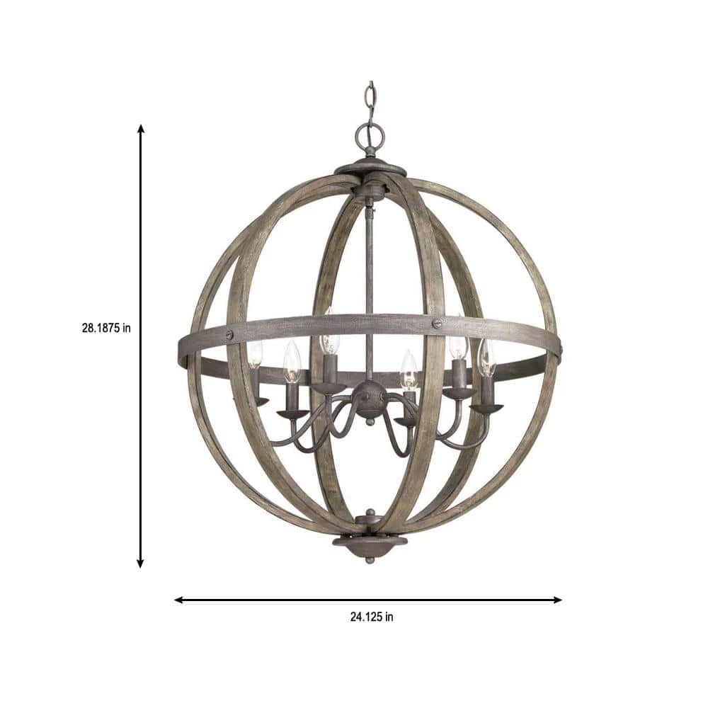 Keowee 24-1/4 in. 6-Light Artisan Iron Farmhouse Orb Chandelier with Coastal Antique White Wood Accents by Home Decorators Collection 5 Keowee 24-1/4 in. 6-Light Artisan Iron Farmhouse Orb Chandelier with Coastal Antique White Wood Accents by Home Decorators Collection - Image 3