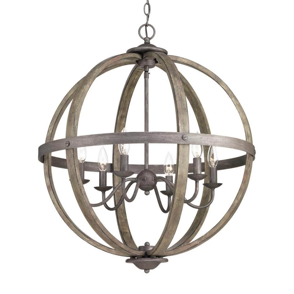 Keowee 24-1/4 in. 6-Light Artisan Iron Farmhouse Orb Chandelier with Coastal Antique White Wood Accents by Home Decorators Collection 3 Keowee 24-1/4 in. 6-Light Artisan Iron Farmhouse Orb Chandelier with Coastal Antique White Wood Accents by Home Decorators Collection