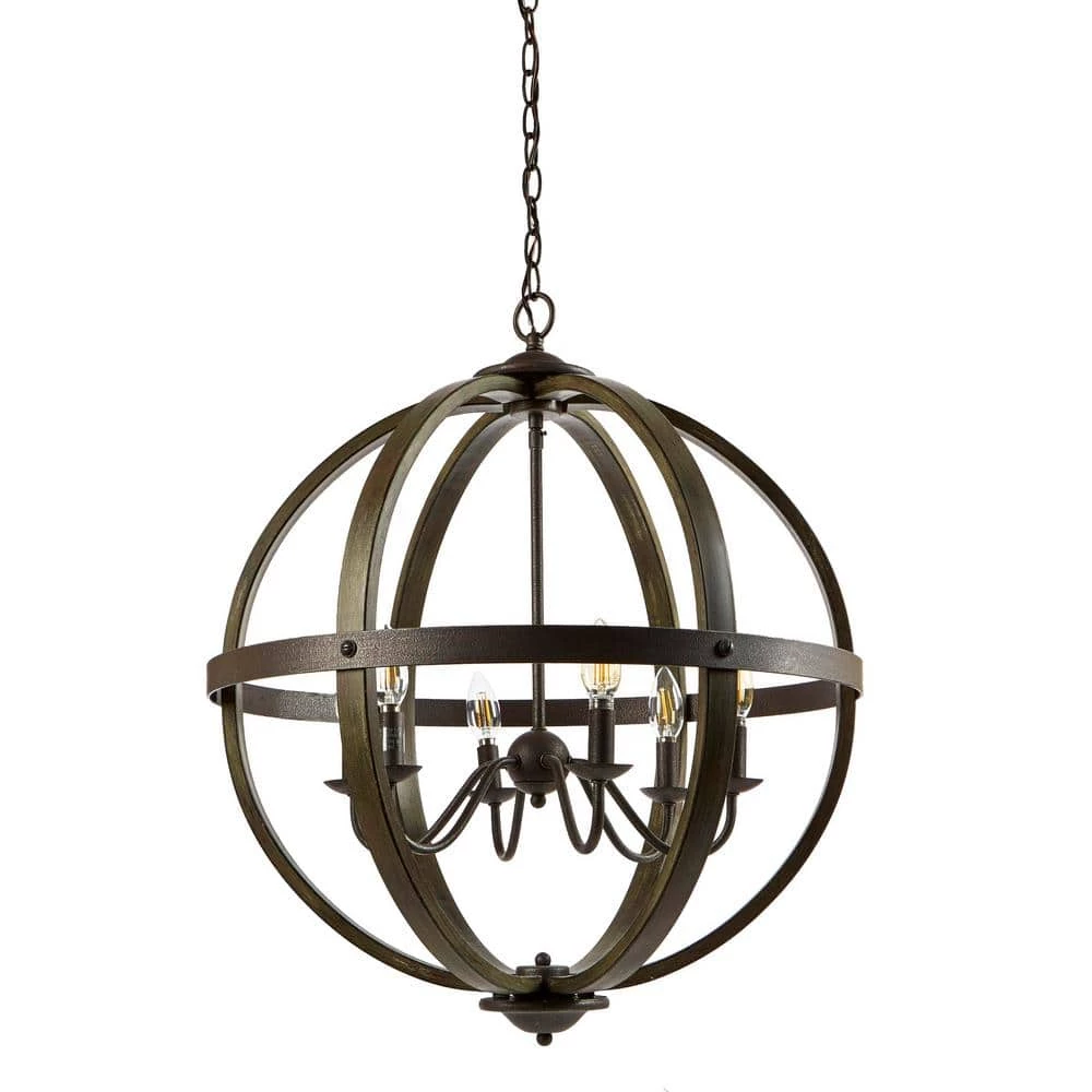 Keowee 24-1/4 in. 6-Light Artisan Iron Farmhouse Orb Chandelier with Coastal Antique White Wood Accents by Home Decorators Collection 9 Keowee 24-1/4 in. 6-Light Artisan Iron Farmhouse Orb Chandelier with Coastal Antique White Wood Accents by Home Decorators Collection - Image 7