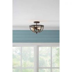Keowee 13 in. 2-Light Artisan Iron Semi-Flush Mount with Distressed Elm Wood Accents by Home Decorators Collection -Outlet Home Decorators Collection Store artisan iron home decorators collection flush mount lights 1002hdcaidi 77 1000