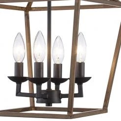 Weyburn 16.5 in. 4-Light Black and Faux Wood Lantern Farmhouse Semi-Flush Mount Kitchen Ceiling Light Fixture by Home Decorators Collection -Outlet Home Decorators Collection Store black and faux wood home decorators collection flush mount lights c5596 fw bk 4f 1000