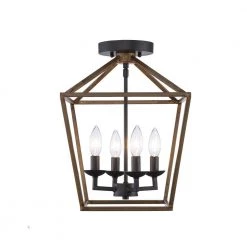 Weyburn 16.5 in. 4-Light Black and Faux Wood Lantern Farmhouse Semi-Flush Mount Kitchen Ceiling Light Fixture by Home Decorators Collection -Outlet Home Decorators Collection Store black and faux wood home decorators collection flush mount lights c5596 fw bk 77 1000