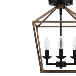 Weyburn 16.5 in. 4-Light Black and Faux Wood Lantern Farmhouse Semi-Flush Mount Kitchen Ceiling Light Fixture by Home Decorators Collection -Outlet Home Decorators Collection Store black and faux wood home decorators collection flush mount lights c5596 fw bk a0 1000