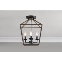 Weyburn 16.5 in. 4-Light Black and Faux Wood Lantern Farmhouse Semi-Flush Mount Kitchen Ceiling Light Fixture by Home Decorators Collection -Outlet Home Decorators Collection Store black and faux wood home decorators collection flush mount lights c5596 fw bk e1 1000