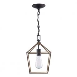 Weyburn 1-Light Caged Black and Faux Wood Farmhouse Hanging Mini Kitchen Pendant Light by Home Decorators Collection