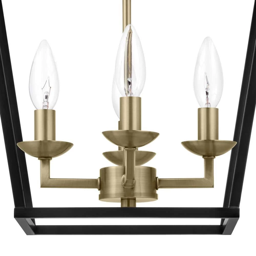 Weyburn 16.5 in. 4-Light Black and Gold Lantern Farmhouse Semi-Flush Mount Kitchen Ceiling Light Fixture by Home Decorators Collection 5 Weyburn 16.5 in. 4-Light Black and Gold Lantern Farmhouse Semi-Flush Mount Kitchen Ceiling Light Fixture by Home Decorators Collection - Image 3