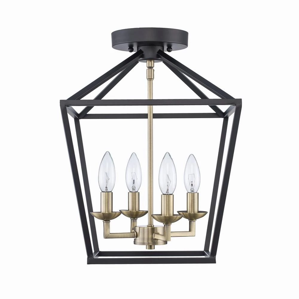 Weyburn 16.5 in. 4-Light Black and Gold Lantern Farmhouse Semi-Flush Mount Kitchen Ceiling Light Fixture by Home Decorators Collection 3 Weyburn 16.5 in. 4-Light Black and Gold Lantern Farmhouse Semi-Flush Mount Kitchen Ceiling Light Fixture by Home Decorators Collection