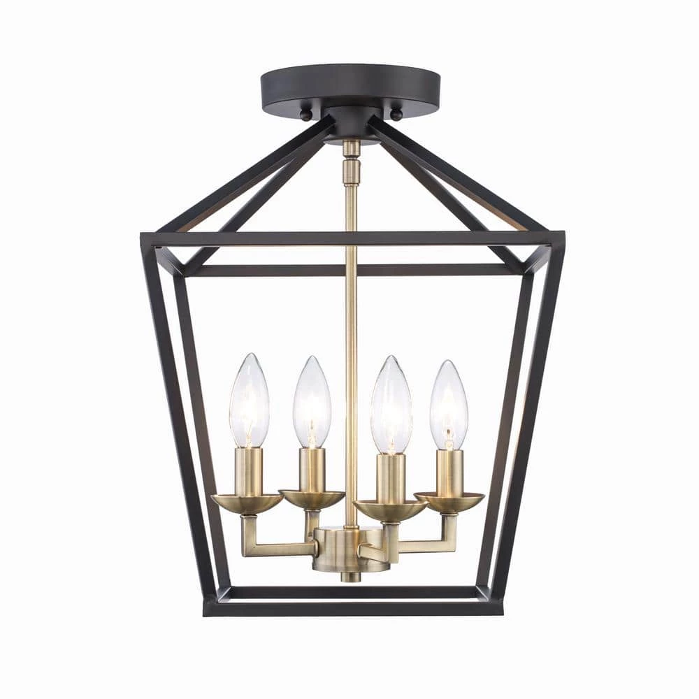 Weyburn 16.5 in. 4-Light Black and Gold Lantern Farmhouse Semi-Flush Mount Kitchen Ceiling Light Fixture by Home Decorators Collection 8 Weyburn 16.5 in. 4-Light Black and Gold Lantern Farmhouse Semi-Flush Mount Kitchen Ceiling Light Fixture by Home Decorators Collection - Image 6