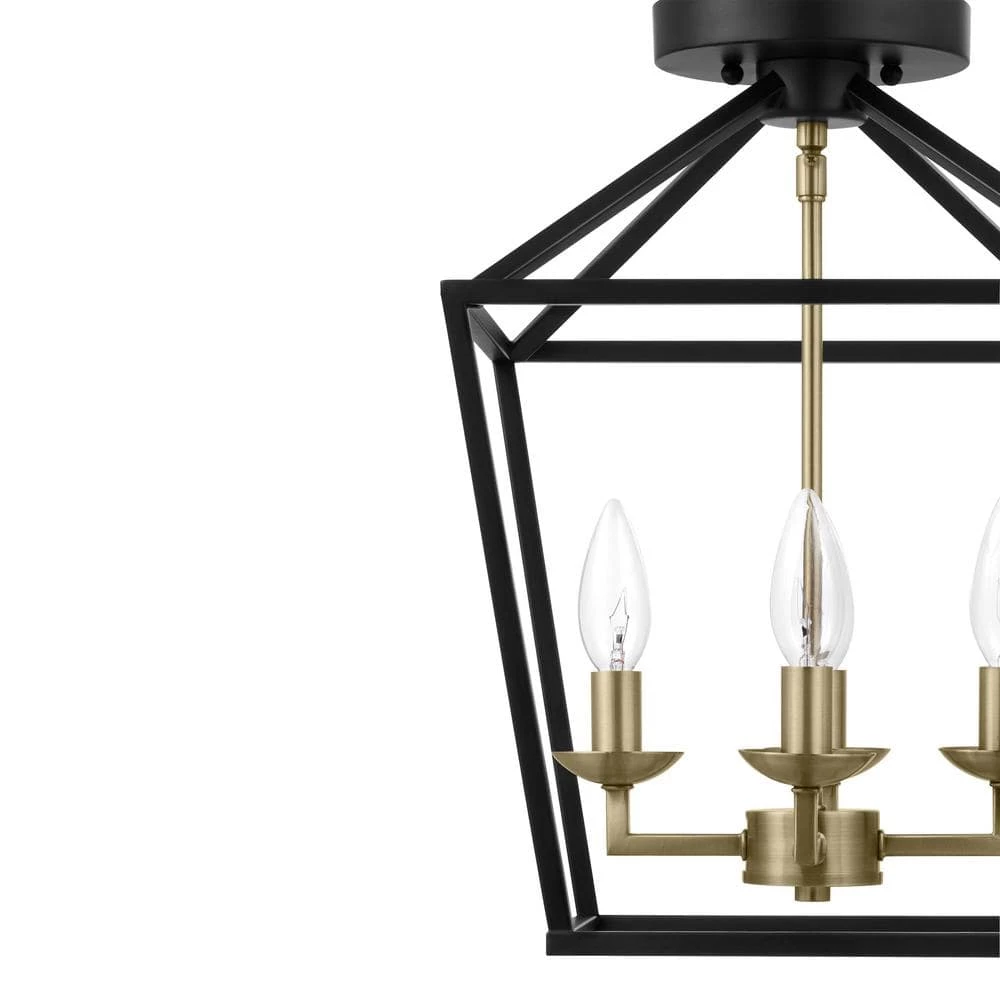 Weyburn 16.5 in. 4-Light Black and Gold Lantern Farmhouse Semi-Flush Mount Kitchen Ceiling Light Fixture by Home Decorators Collection 6 Weyburn 16.5 in. 4-Light Black and Gold Lantern Farmhouse Semi-Flush Mount Kitchen Ceiling Light Fixture by Home Decorators Collection - Image 4