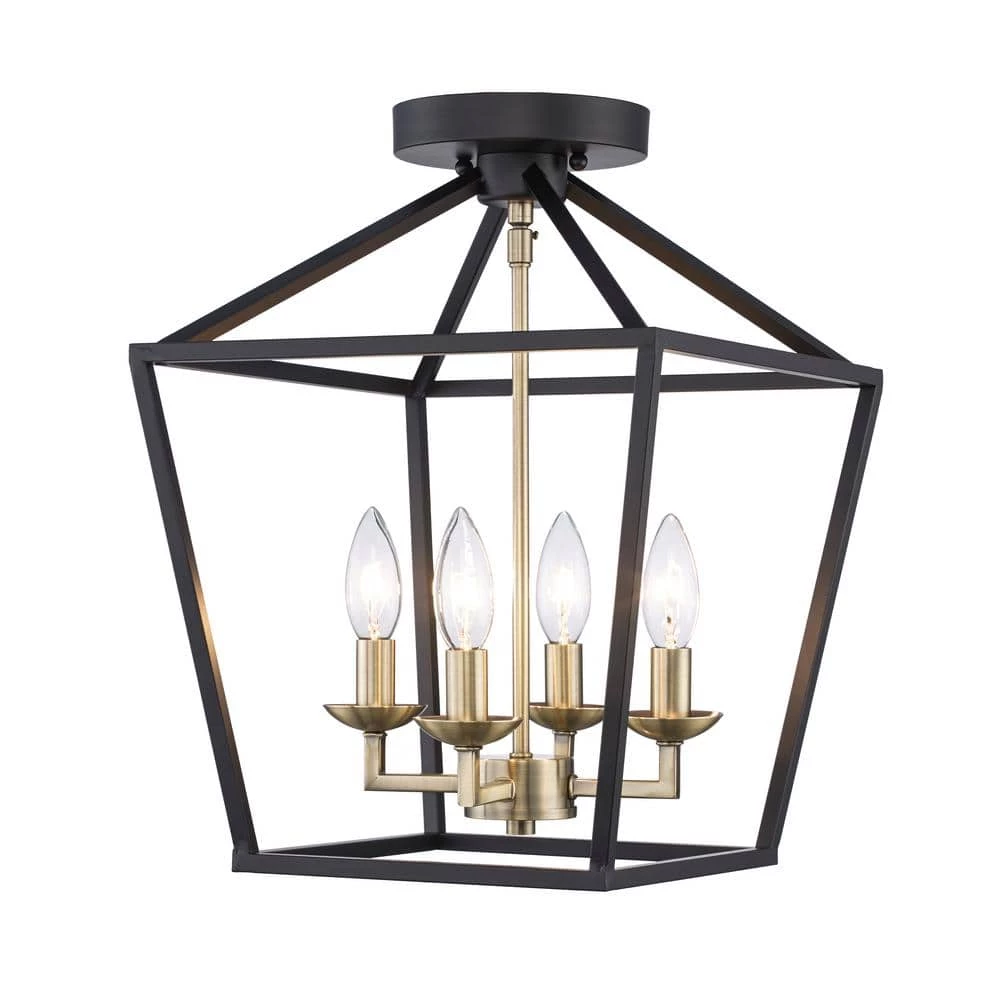 Weyburn 16.5 in. 4-Light Black and Gold Lantern Farmhouse Semi-Flush Mount Kitchen Ceiling Light Fixture by Home Decorators Collection 9 Weyburn 16.5 in. 4-Light Black and Gold Lantern Farmhouse Semi-Flush Mount Kitchen Ceiling Light Fixture by Home Decorators Collection - Image 7