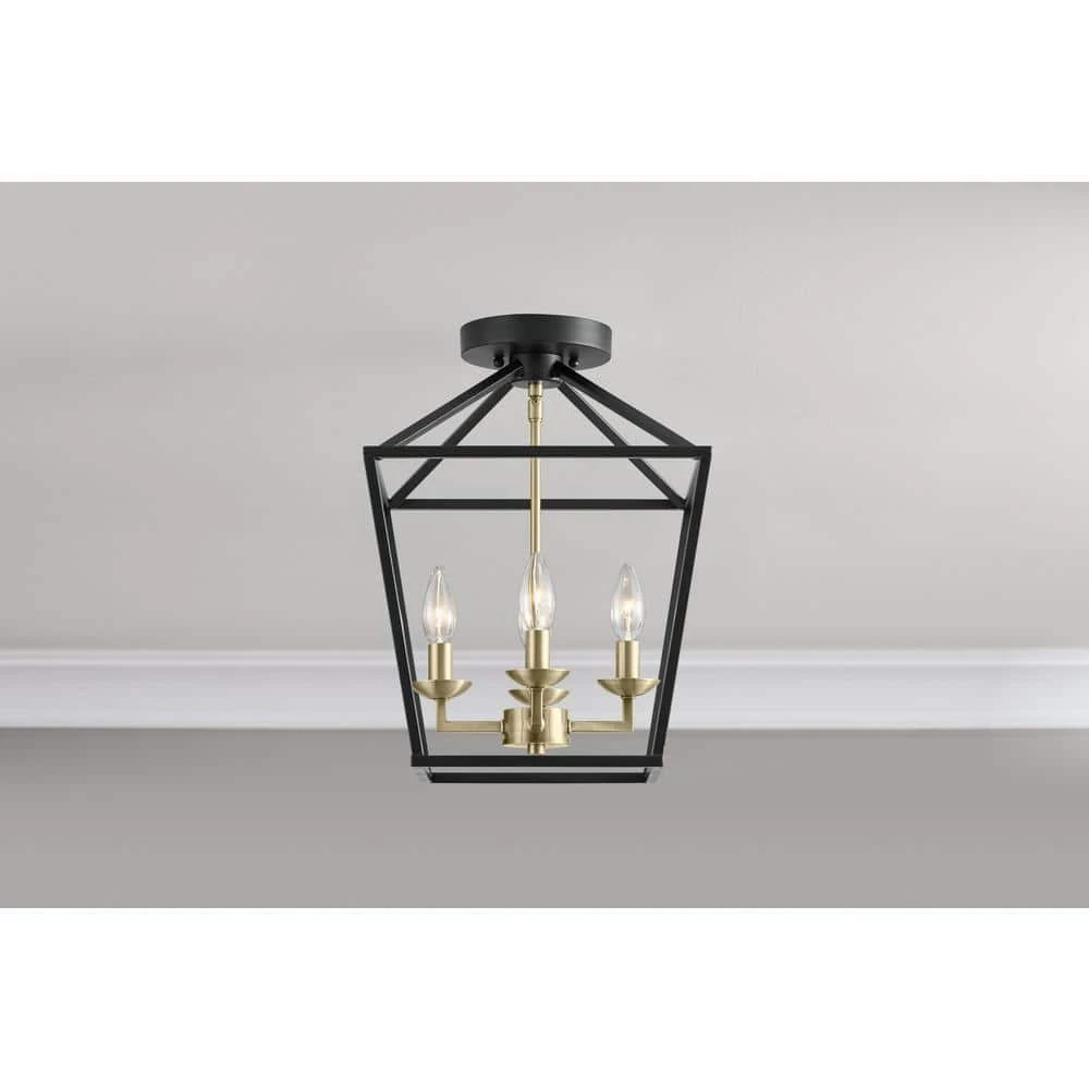 Weyburn 16.5 in. 4-Light Black and Gold Lantern Farmhouse Semi-Flush Mount Kitchen Ceiling Light Fixture by Home Decorators Collection 4 Weyburn 16.5 in. 4-Light Black and Gold Lantern Farmhouse Semi-Flush Mount Kitchen Ceiling Light Fixture by Home Decorators Collection - Image 2