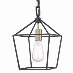 Weyburn 1-Light Caged Black and Gold Farmhouse Hanging Mini Kitchen Pendant Light by Home Decorators Collection -Outlet Home Decorators Collection Store black and gold home decorators collection pendant lights 16201 bk gd 4f 1000