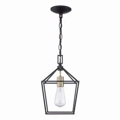 Weyburn 1-Light Caged Black and Gold Farmhouse Hanging Mini Kitchen Pendant Light by Home Decorators Collection