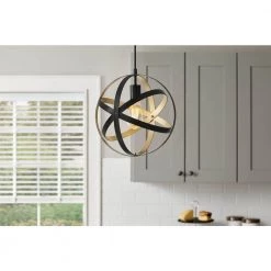 Orbit 1-Light Black and Gold Globe Mini Pendant Hanging Light, Kitchen Pendant Lighting by Home Decorators Collection -Outlet Home Decorators Collection Store black and gold home decorators collection pendant lights hdp12107blgld e1 1000