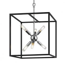 Halley 16 in. 6-Light Matte Black Pendant with Polished Chrome Cluster by Home Decorators Collection