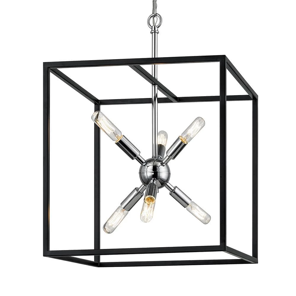 Halley 16 in. 6-Light Matte Black Pendant with Polished Chrome Cluster by Home Decorators Collection 3 Halley 16 in. 6-Light Matte Black Pendant with Polished Chrome Cluster by Home Decorators Collection
