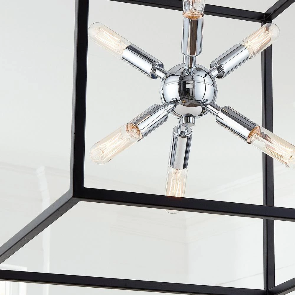 Halley 16 in. 6-Light Matte Black Pendant with Polished Chrome Cluster by Home Decorators Collection 6 Halley 16 in. 6-Light Matte Black Pendant with Polished Chrome Cluster by Home Decorators Collection - Image 4